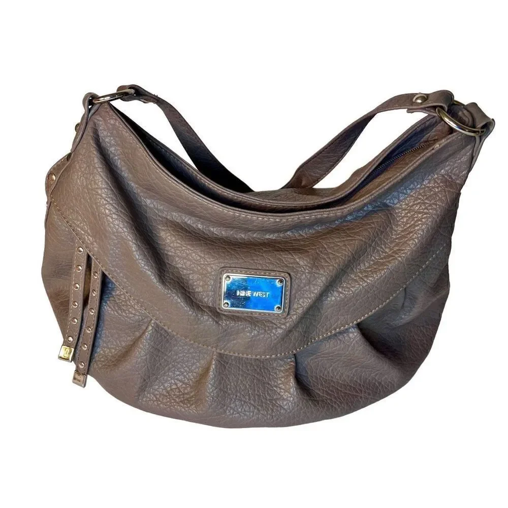 Nine West Large Gray Faux Pebble Leather Shoulder Bag